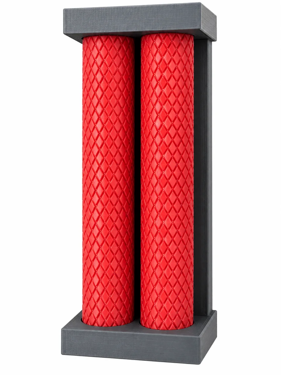 Two red Riserva cases standing in a two-place stand